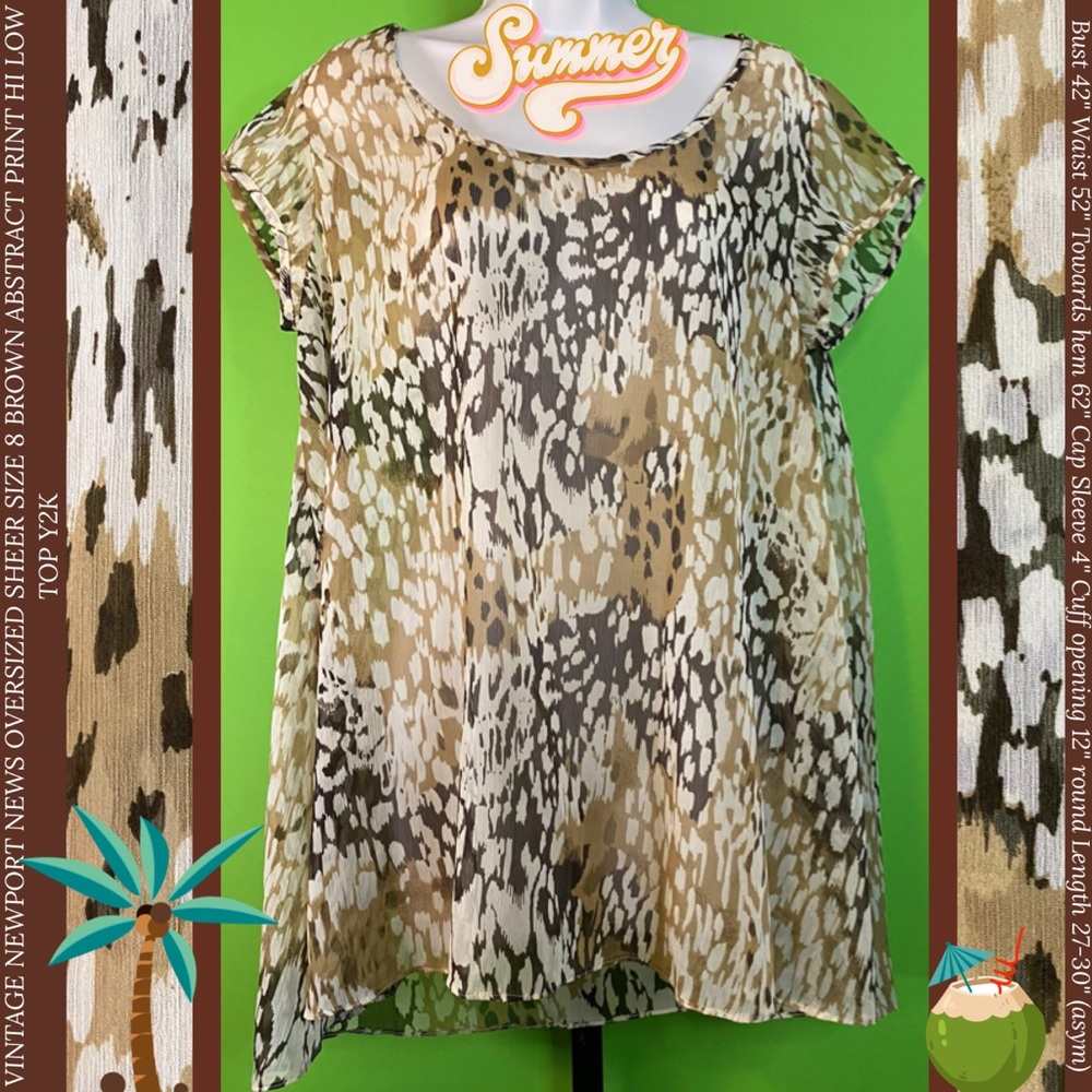 VINTAGE NEWPORT NEWS OVERSIZED SHEER SIZE 8 BROWN ABSTRACT PRINT HI LOW TOP Y2K